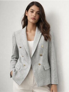 Club Monaco Light Gray Double-Breasted Blazer with Gold-Tone Buttons